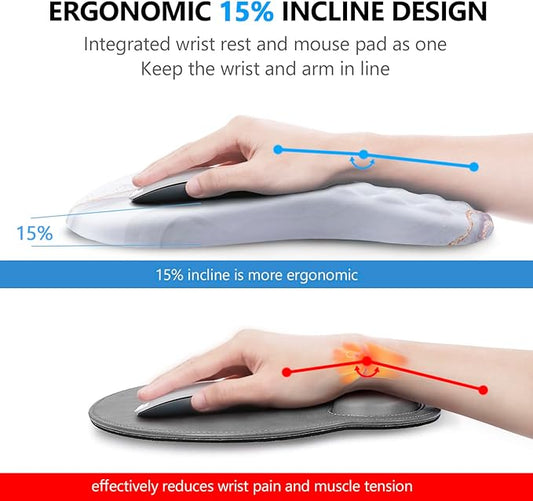 Mouse Pad Wrist Support, Laokiiy 2 in1 Keyboard Wrist Rest+ Ergonomic Mouse Pad, Non-Slip Wrist Rest for Computer Keyboard, Made Easy Typing & Relieve Wrist Pain(White)