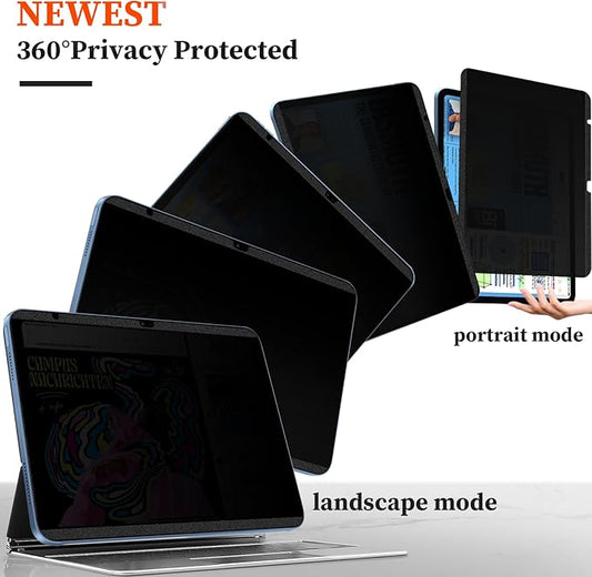 Upgraded 360° Magnetic Privacy Screen Protector for iPad 10th generation (2022) / 11th generation (2025) (Landscape+Portrait Privacy), Removable 4-Way Anti Spy Screen Film, Anti Glare Blue Light Filter, High Sensitive Bubble Free Screen
