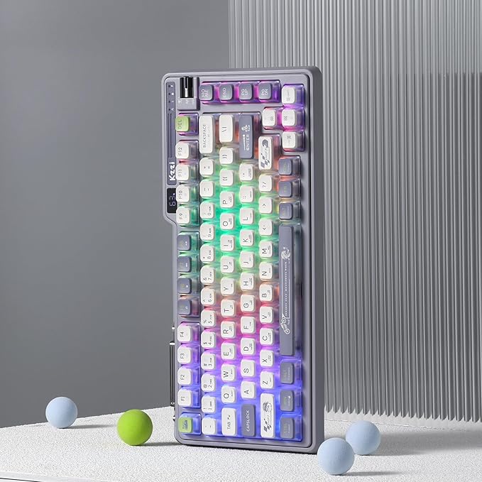 K75 PRO RGB 75% Wireless Gasket Mechanical Keyboard, Triple Mode BT 5.0/2.4G/USB-C 82 Keys Hot Swappable Gaming Keyboard w/Knob & Power Display, Custom Linear Switches, Purple Gray