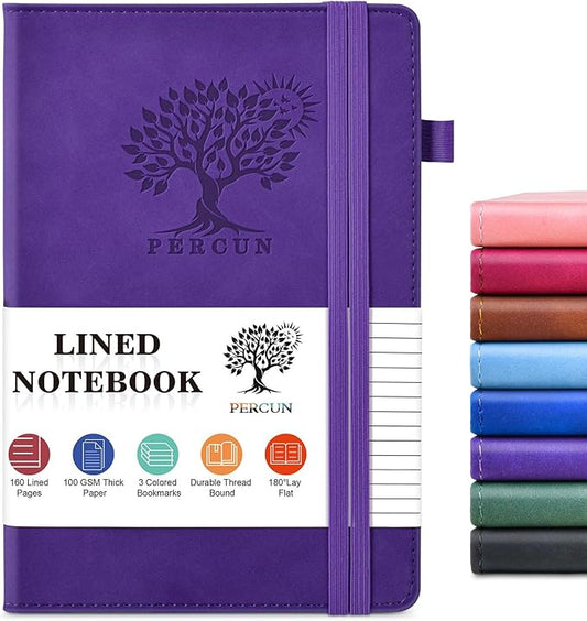 PERCUN Lined Journal Notebook for Men & Women, 160 Pages College Ruled Journal for Writing, A5 Hardcover Leather Notebooks for Work, School, Business, Travel, Daily Diary 5.9" x 8.5" - Purple