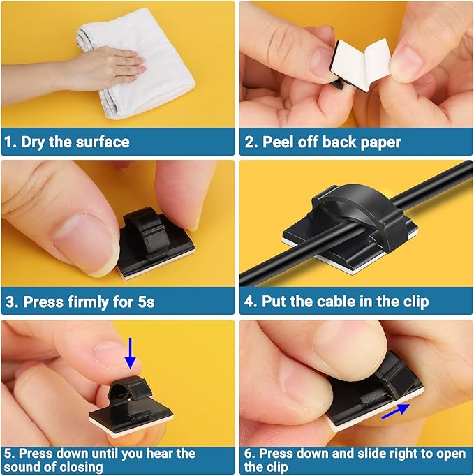 Segarty Cable Clip, 100 PCS Small Black Ideal Cords Organizer Clamps Self Adhesive Wire Holder Cord Management for Hanging Tidying Wires for PC Desk Car Wall Office Home Outdoors