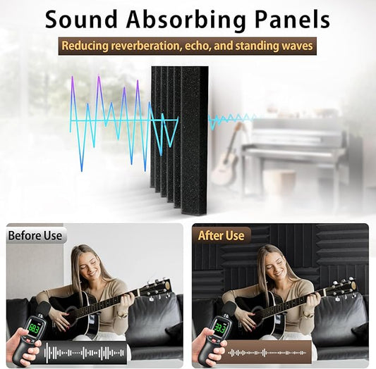 12 Pack Acoustic Foam Panels – 12" x 12" x 2" Self-Adhesive Wedge Soundproof Wall Panels, High Density & Fire-Resistant Foam for Studio, Home, Office Walls