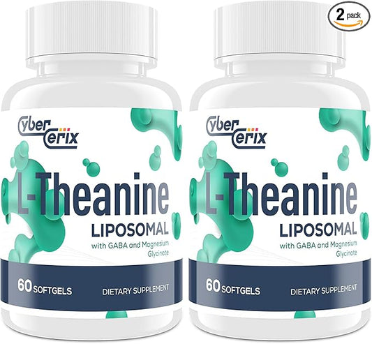 Liposomal L-Theanine 500mg, Complex with GABA 200mg & Magnesium 100mg, Extra Strength Supplement for Calm, Relaxation & Focus, Gluten Free - 120 Capsules