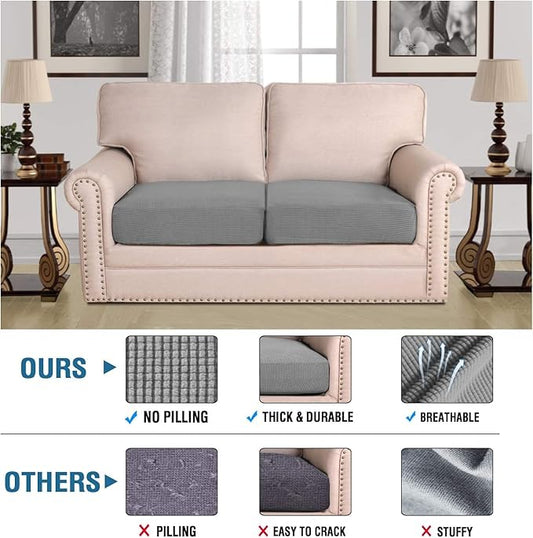 H.VERSAILTEX Super Stretch Individual Seat Sofa Covers Couch Slipcover Sets Thick Jacquard Textured Twill Fabric (2 Piece Medium Cushion Covers, Dove)