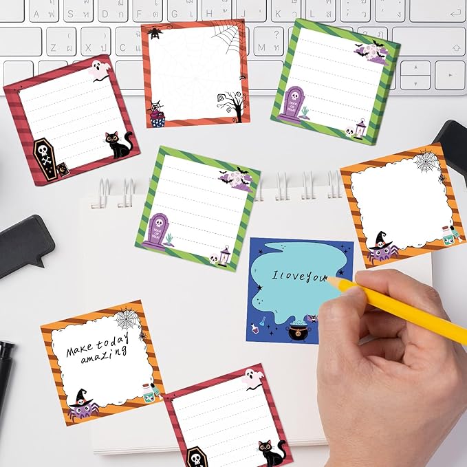 Halloween Sticky Notes Gifts - 9 Pack Funny Halloween Notepads 3x3 Inch, Creepy Pumpkin Ghost Memo Pads for Women Men, Horror Trick or Treat Gifts Office School Supplies (450 Sheets)