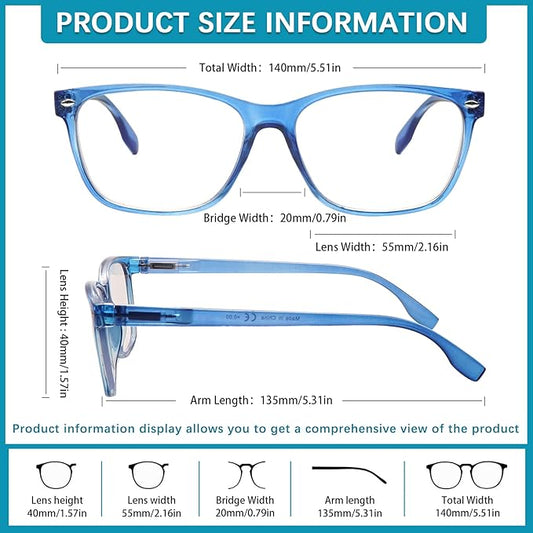 6 Pack Blue Light Blocking Reading Glasses for Women Adjustable Spring Hinge Lightweight Frame Computer Readers