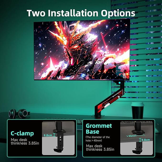 Suptek Monitor Mount Gas Spring Arm Desk Mount Stand - Fully Adjustable, Fits 32 inch Monitors, Weight Capacity up to 22 lbs (MD8WR)