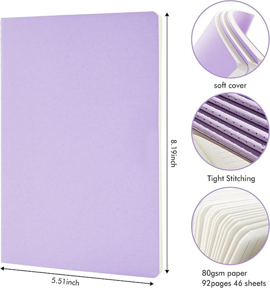 16 Pack Soft Cover Journal Bulk, Feela Lined Notebooks College Ruled for Work for Women Girl Writing, Blank Travel Journal Note Taking Notebook School Business Supplies, 8.2” x 5.5”, A5, Light Purple