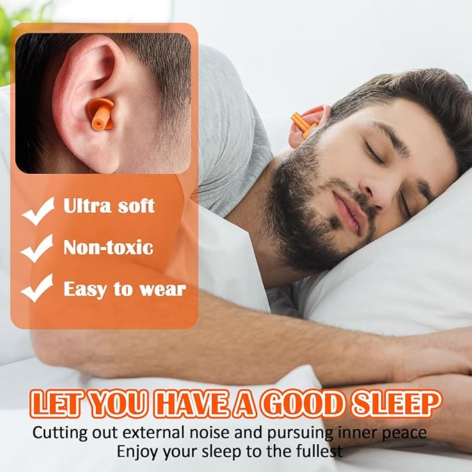 TrelaCo 100 Pairs Ear Plugs Bulk, NRR 29dB Reusable Silicone Ear Plugs with Plastic Cases Soft Foam for Sleeping Noise Cancelling for Concerts Shooting Swimming Noise Reduction(Orange)