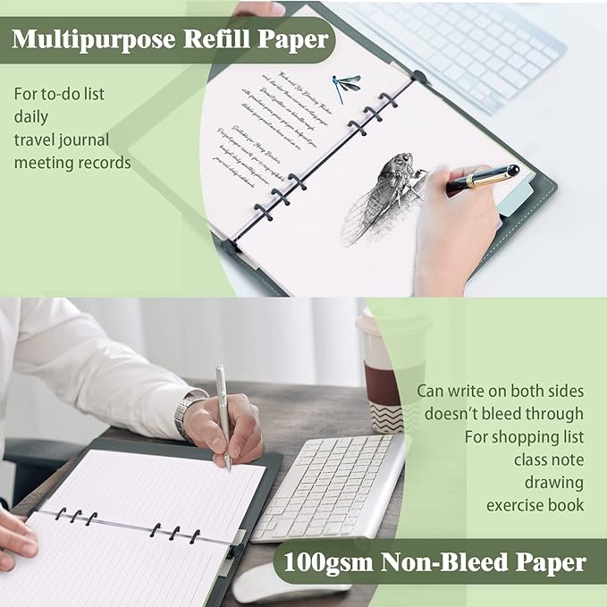 A5 Refill Paper for Planner Inserts, 6 Ring Loose Leaf Lined Paper With Binder Dividers, 240 Pages for Budget Planner Journals Notebook (White Paper)