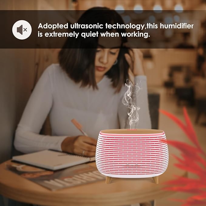 2-in-1 BT Speaker & Ultrasonic Essential Oil Diffuser,Aromatherapy Diffuser Cool Mist Humidifier with 7 Colors Lights for Large Room Home Office,400ml(White+Wooden Grain)