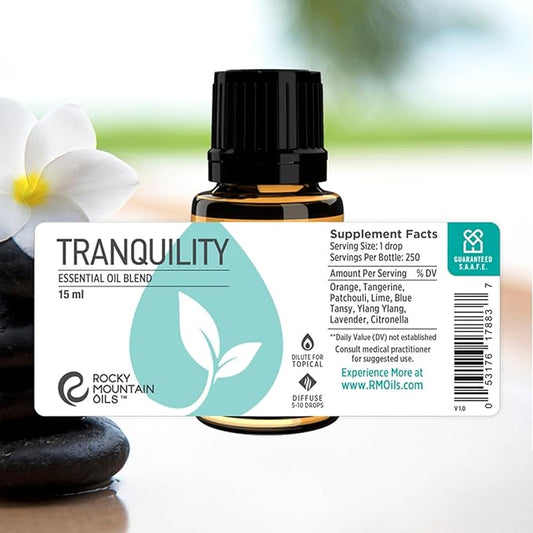Rocky Mountain Oils Tranquility Essential Oil Blend - Essential Oils for Diffuser, Topical, and Home - Essential Oils to Promote Restful Nights - 15ml