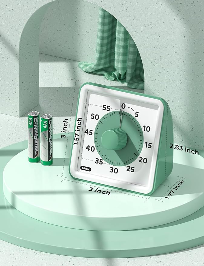 LIORQUE Visual Timer for Kids, 60-Minute Countdown Timers for Classroom Office Kitchen with Silent Operation, Kids Timer for Teaching (Batteries Included)