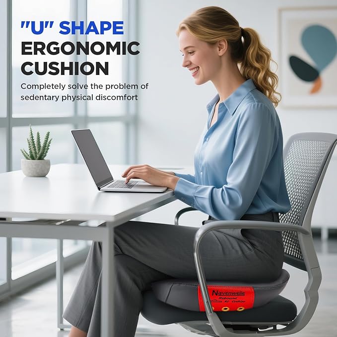 Seat Cushion for Office Chair – Memory Foam Car Seat Cushion for Sciatica, Tailbone, Back & Hemorrhoid Pain Relief U-Shaped ErgonomicHigh-Density Breathable Foam with Non-Slip Base (Gray)
