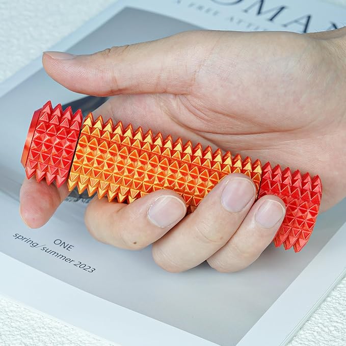 Fidget Roller Adults Teens Sensory Little Stim Gadget for Anxiety Relief Mild Ouchie,Desk Focus Tool Portable Hand Spinner Gifts Idea White Elephant Stocking Christmas(Sunset red,Full Grip)