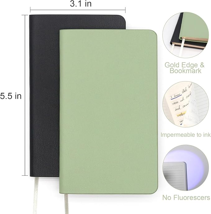 Soft Cover Journal Notebooks 2 Pack A6 Pocket Notebook Small Notebooks Lined Writing Journals 3.1x5.5 Inches 112 Pages Mini Notebooks Journals for Men and Women Travel Office School - Black Grass Green