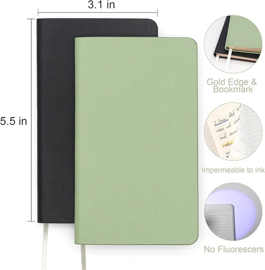 Soft Cover Journal Notebooks 2 Pack A6 Pocket Notebook Small Notebooks Lined Writing Journals 3.1x5.5 Inches 112 Pages Mini Notebooks Journals for Men and Women Travel Office School - Black Grass Green
