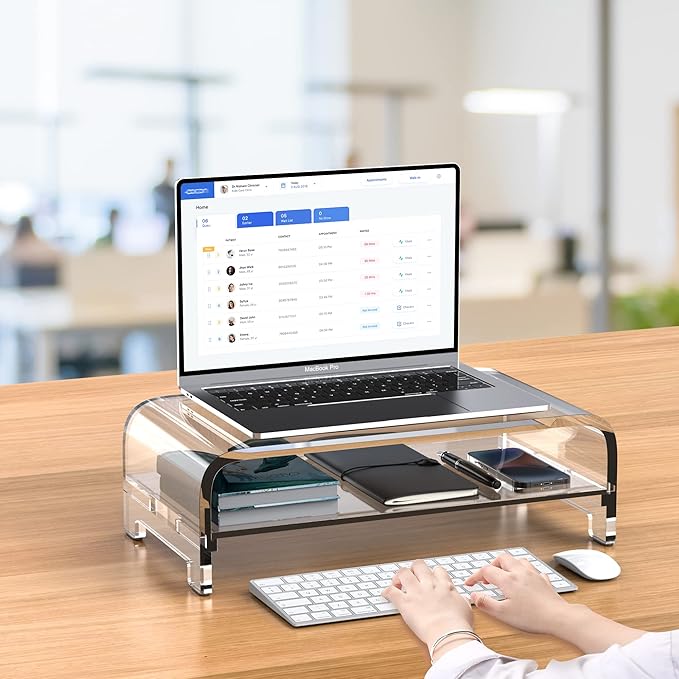 Acrylic Monitor Stand Riser Desk Shelf 2 Tier, 5 Inches High, Laptop Stand for Desk Clear Computer Desk Organizer Shelf for PC/Printer Storage Laptop Desktop Stand Organization