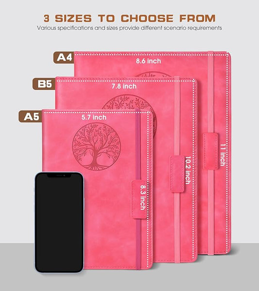 Lined Journal Notebook for Women Men,256 Pages A4 Large Hardcover Leather Journals for Writing,Travel,Business,Work,School,College Ruled Notebooks for Note Taking,Diary Notepad 8.6"×11" (pink)