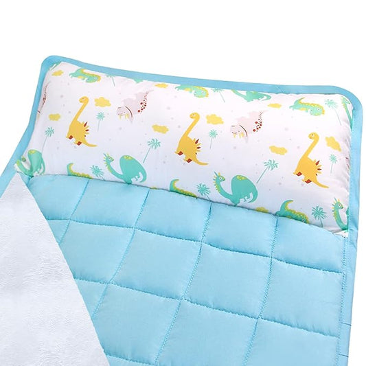 Moonsea Nap Mat for Toddlers Dinosaur and Fleece Minky Blanket, Lightweight Perfect for Kids Preschool, Daycare, Travel Sleeping Bag Boys Girls, 21" x 50" Fit on a Standard Cot