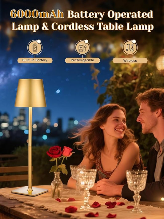 Cordless Table Lamps Set of 2,6000mAh Battery Operated Lamp,Dimmable+3 Colors Rechargeable Lamps Cordless Lamp,Portable & Wireless Table Light for Kitchen/Bedroom/Bathroom/Living Room/Outdoor