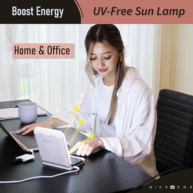 Light Therapy Lamp with Wireless Phone Charger Pad, 2 in 1, 10,000 Lux Bright White UV-Free LED, Anti-Glare, 5 Adjustable Brightness, Sunlight Lamp with Timer, Energy Booster