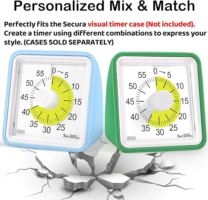Secura 60 Minute Essential Visual Timer for Kids, Countdown Clock Timer for Special Education, Classroom, School, Desk, Home, Office, Silent Non-Ticking Time Management Tool (Yellow & Yellow)