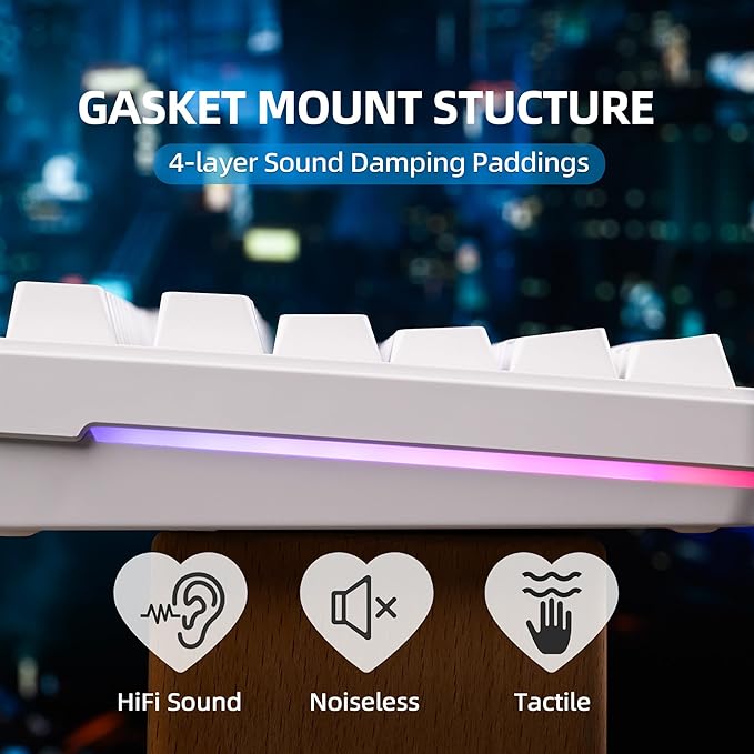 x XVX M75 75% Wireless Gaming Mechanical Keyboard, BT5.0/2.4GHz/USB-C,Hot Swappable Creamy Pre-lubed Switches,Gasket Structure,RGB Backlit White Keyboard w/Knob for PC/Laptop/Xbox/PS4/PS5,LUMINA HEART