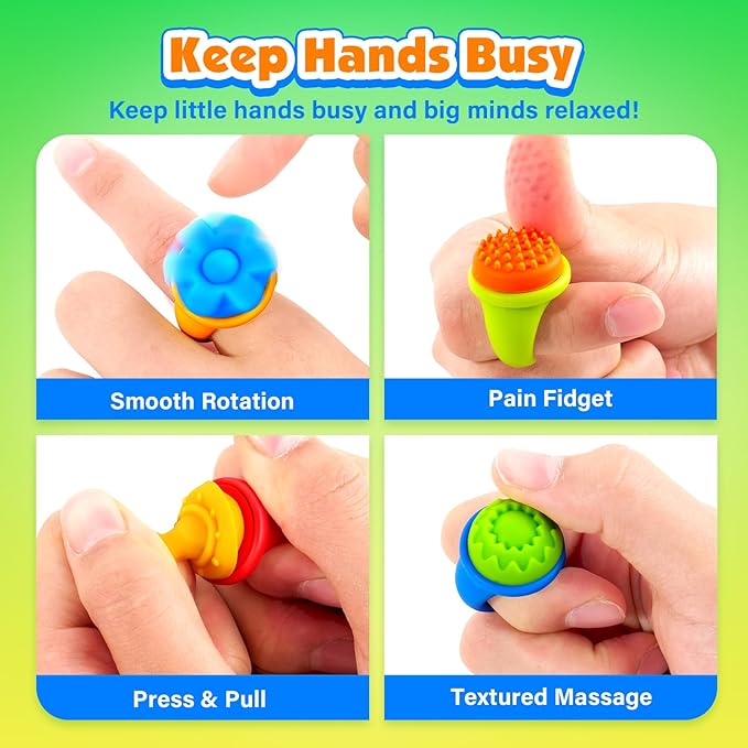 Fidget Rings Sensory Toys for Kids: 18 Pack Fidget Anxiety Spinner Rings- Autism Sensory Toy for Special Needs ADHD- Stress Relief Quiet Fidgets for Classroom- Small Treasure Box Prizes Bulk Gifts