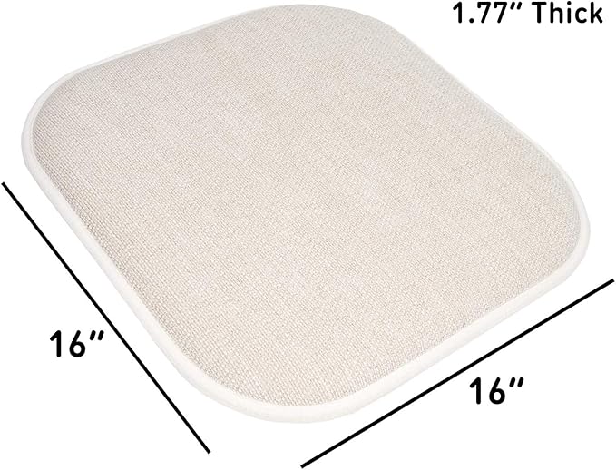 Sweet Home Collection Chair Cushion Memory Foam Pads Honeycomb Pattern Slip Non Skid Rubber Back Rounded Square 16" x 16" Seat Cover, 6 Pack, Alexis Linen/Beige
