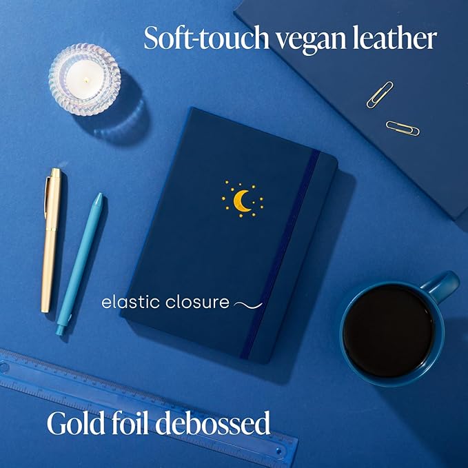 Yop & Tom Bullet Dotted Journal (A5) - Moon and Stars - Dot Grid Notebook With Extra Thick Paper (160 GSM) - Midnight Blue