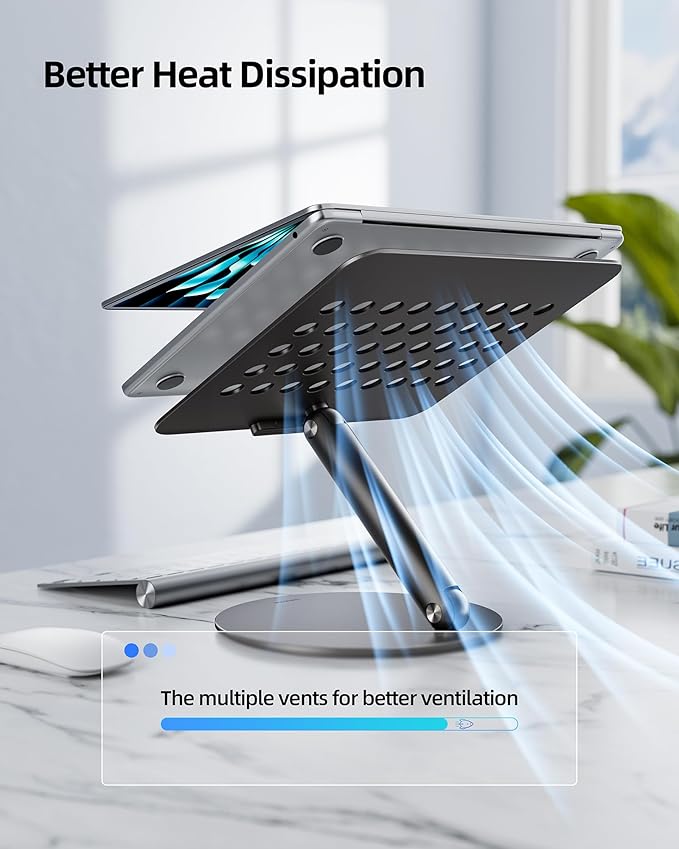 LULULOOK Laptop Stand for Desk, Full Aluminum Computer Stand, 360 Rotating Adjustable Laptop Riser, Foldable MacBook Holder Compatible with MacBook Pro/Air, Dell, HP, and 10-17inch Laptops (Black)