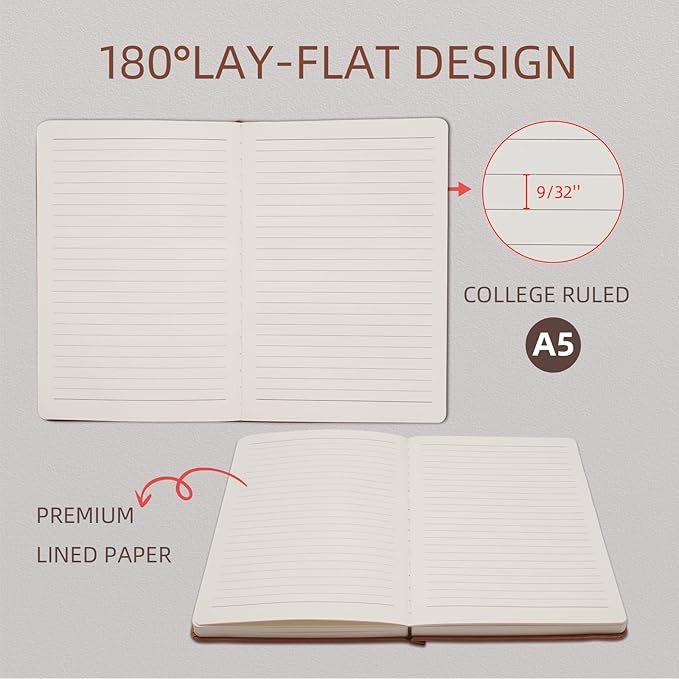 Lined Notebook Journal for Women Men 320 Pages A5 Hardcover Leather with Pen Holder College Ruled Journals for Work Note Taking Travel School Black