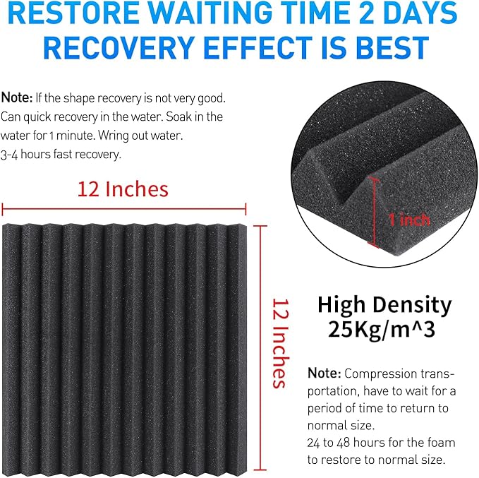 120 Pack Acoustic Foam Panels 1" x 12" x 12" Sound Proof Foam Panels Soundproofing Noise Cancelling Wedge Panels for Home Office Recoding Studio with 600 PCS Double-Side Adhesive