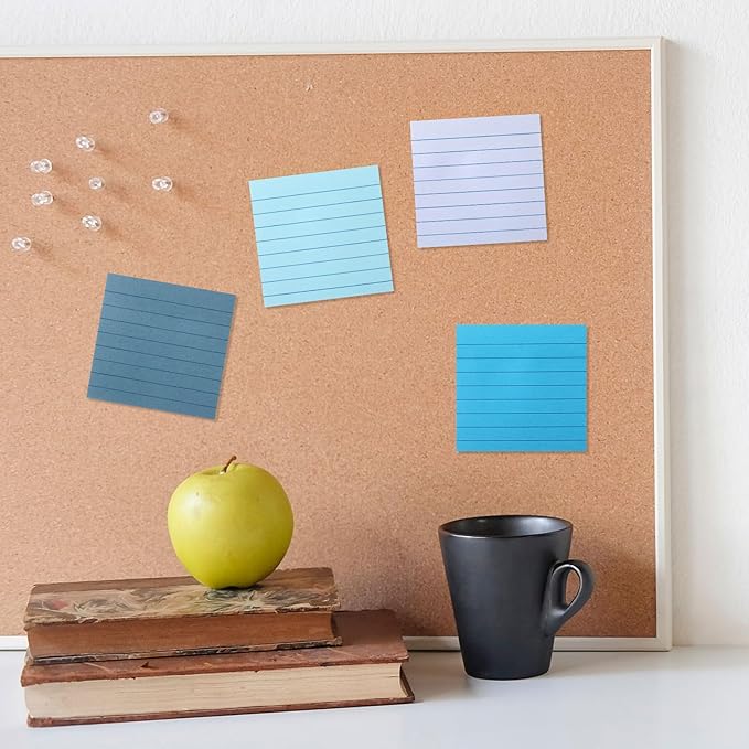 12 Pack Blue Lined Sticky Notes 3x3 inch Post Ruled Stickies Super Self Stick Power Memo Pads Multi Colors Notes Pads Vintage Aesthetic School Office Supplies Accessories