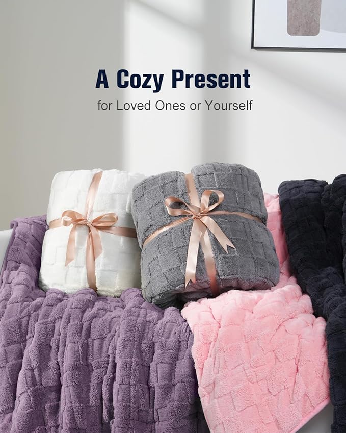 Kivik Dual Sided Weighted Blankets for Adults, Buttery Soft Stylish Checkered Heavy Blanket for Couch Sofa Bed, Ultra-Fluffy Fabric, Machine Washable (60"x80", Purple, 20 Pounds)