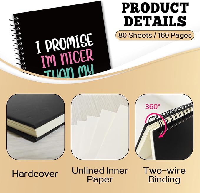 YAZMEEN Funny Saying Blank Spiral Notebook(160 Pages) I Promise I'm Nicer Than My Face Looks Hardcover Sketchbook Office Journal Gift Funny Gag Gift Notebook for Women Men Employee Colleague Friend