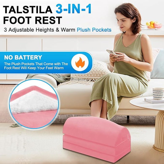 TALSTILA Foot Rest for Under Desk at Work, Under Desk Footrest, Ergonomic 3 Adjustable Heights Footrests, Footrest with Feet Warm Pocket, for Office Desks & Office Chair - Back & Leg Hip Pain Relief
