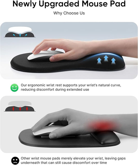 Ergonomic Mouse Pad with Wrist Rest, Black Mousepad with Wrist Support, Non-Slip Hard Base Mouse Pads, Portable for Office/Home/Travel Work