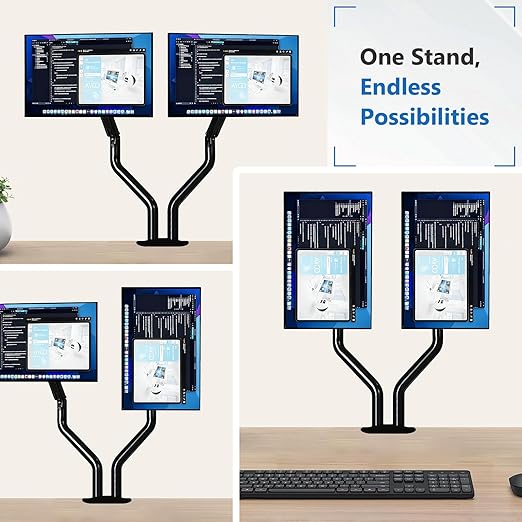 Lyngins Dual Monitor Stand, 17-32 inch Monitor Mounts for 2 Computer Screens, VESA Mount with 75/100 mm, Each Arm Supports Up to 20.94 lbs, Double Monitors Arm Desk Mount - Black