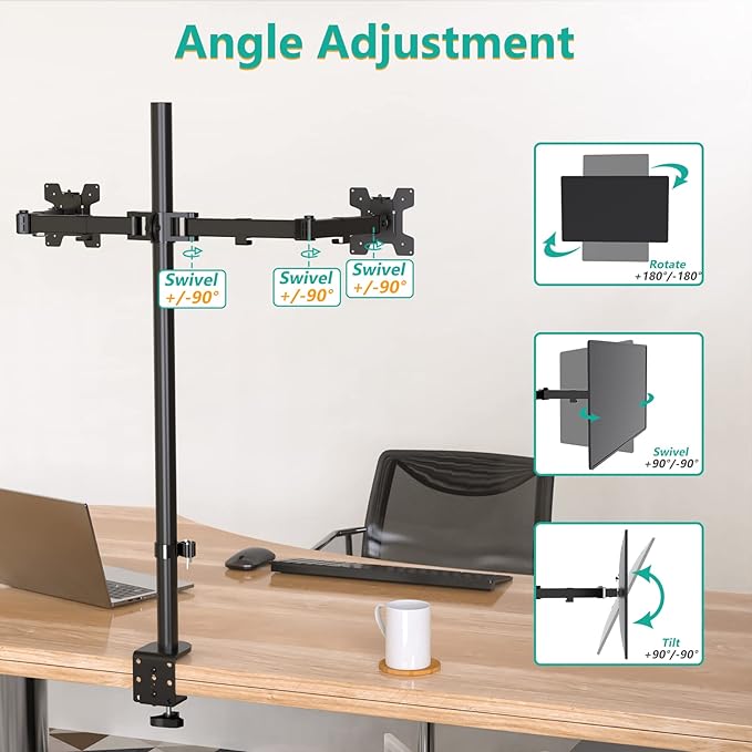 WALI Extra Tall Dual LCD Monitor Fully Adjustable Desk Mount Fits 2 Screens up to 27 inch, 22 lbs. Weight Capacity per Arm (M002XL), Black