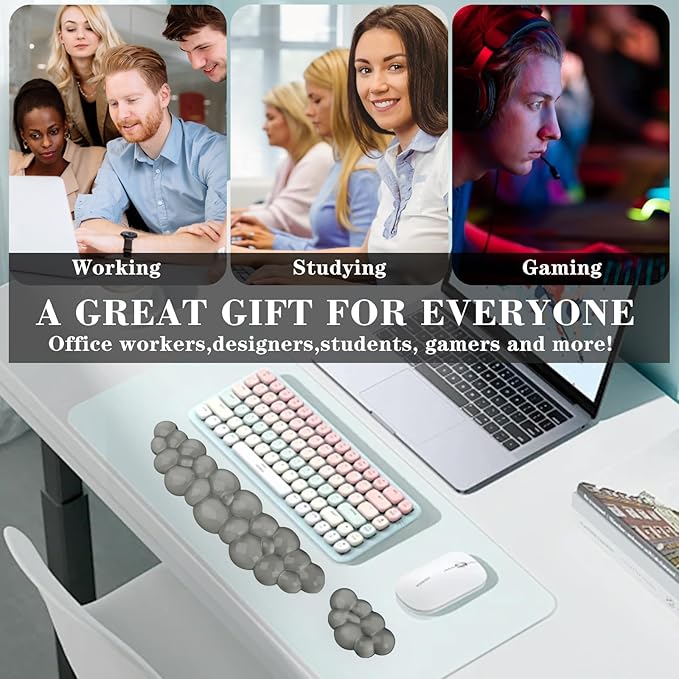 Gel Cloud Keyboard and Mouse Wrist Rest, Cute Wrist Support and Arm Support Keyboard Rest for Keyboard and Mouse Typing Pain Relief,Suitable for Office/Computer/Laptop/Gaming (Gray)