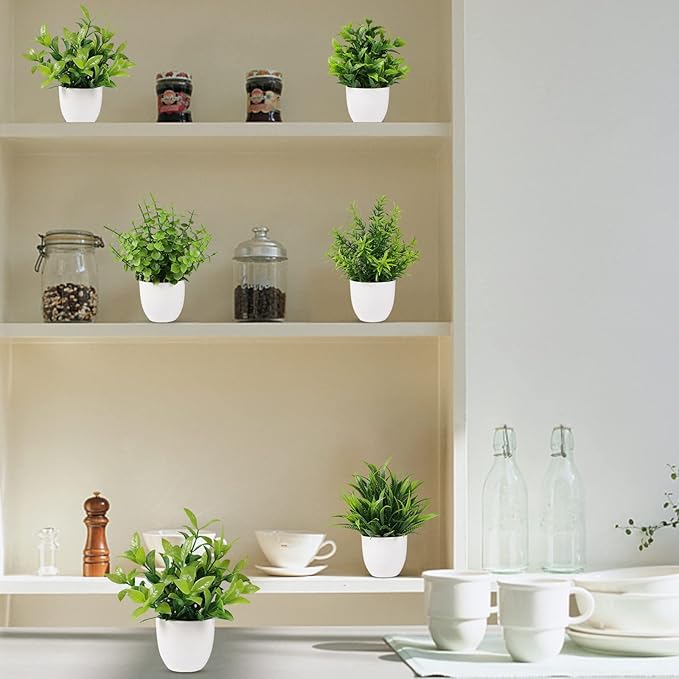Artificial Plant 6PCS Small Fake Plant Greenery Potted Plant Cute Indoor Faux Plant Houes Office Table Desk Bathroom Decor Plants