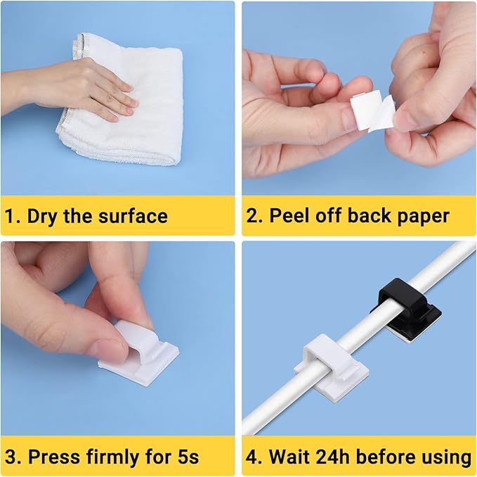 Segarty White Wire Clips Adhesive, 100PCS Self Adhesive Cable Clips, Cord Organizer, Wire Management Flat Ethernet Cable Holder Clamps Sticky Cable Tie Holder for Wall, Car, Office and Home Desk