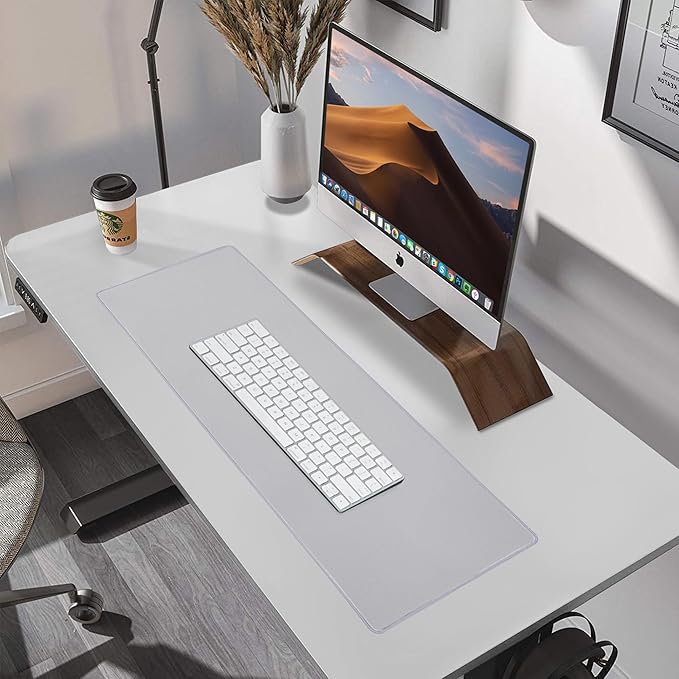 ALOANES Silvery Waterproof Desk Mat, Large Extended Mouse Mat, Office Desk Protector with Anti-Slip Base, Stitched Edge, Grain Jacquard Surface,Perfect for Gamer,Office&Home,XL(11.81''x27.56''x0.12'')