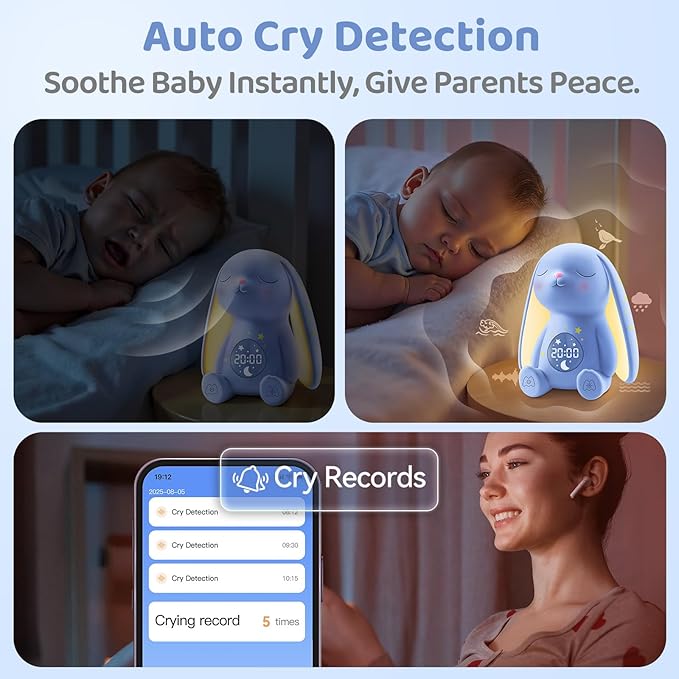 2025 Mom's Choice Awards | White Noise Sound Machine Baby with Night Light, Cry Detection,100 Soothing Sounds, App Control, 150% Battery Life, 50% Faster Sleep, Newborn Essentials