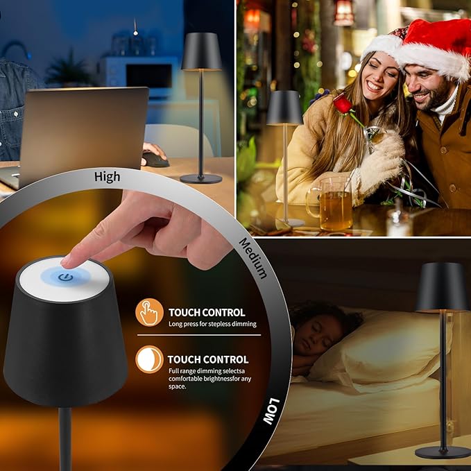 2 Pack Cordless Table Lamp, 5000mAh Portable Rechargeable LED Desk Lamp, 3 Color Modes Stepless Dimming Table Light with Memory Function, for Dinner, Patio, Home, Restaurant.