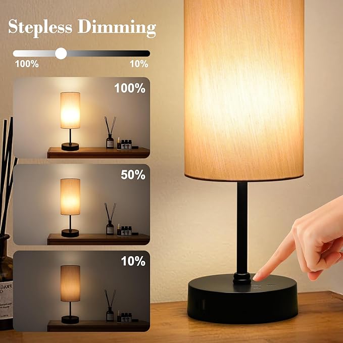 Ascher RGB Table Lamp Color Changing - 3 Color Temperatures and Stepless Dimmable Small Bedside Lamp for Bedroom, Touch Control Nightstand Light with Grey Shade for Reading Home Decor Lights