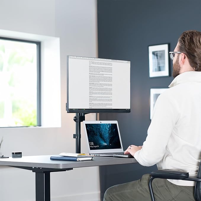 VIVO Single Monitor Arm Mount for 17 to 32 inch Screens - Pneumatic Height Adjustment, Full Articulating Tilt, Swivel, Heavy Duty VESA Stand with Desk C-clamp and Grommet Option STAND-V001K