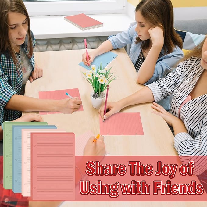 100 Sheets Mini Loose Leaf Paper 5.5 x 8.5 Mini Binder Paper 3 Ring Colored Lined Paper College Ruled 3 Hole Punched Lined Papers Small Notebook Refill Pages Planner Inserts for School Office